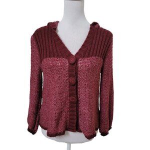 Decree Size L (Jr) Burgundy & Marled Burgundy Knit Hoodie Cardigan Sweater